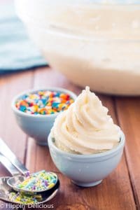 Vegan Buttercream Frosting- sweet, fluffy, and perfectly pipeable, this dairy free buttercream frosting is my go-to for topping cookies and cakes. It makes a mean cupcake, too.