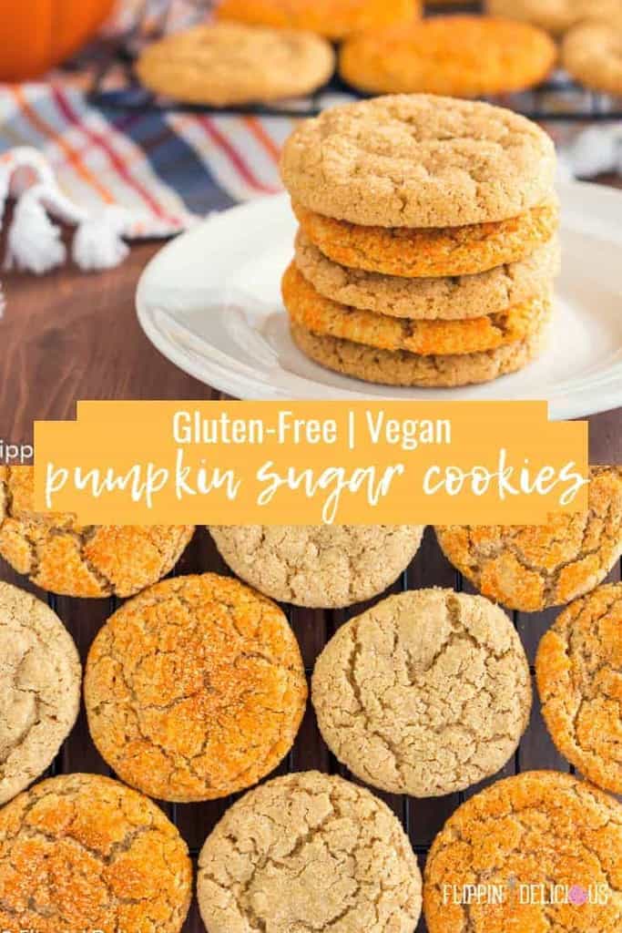 Gluten Free Pumpkin Sugar Cookies- chewy edges and crinkly sugar-sprinkled tops makes these gluten free vegan pumpkin sugar cookies the perfect gluten free fall drop cookie! 