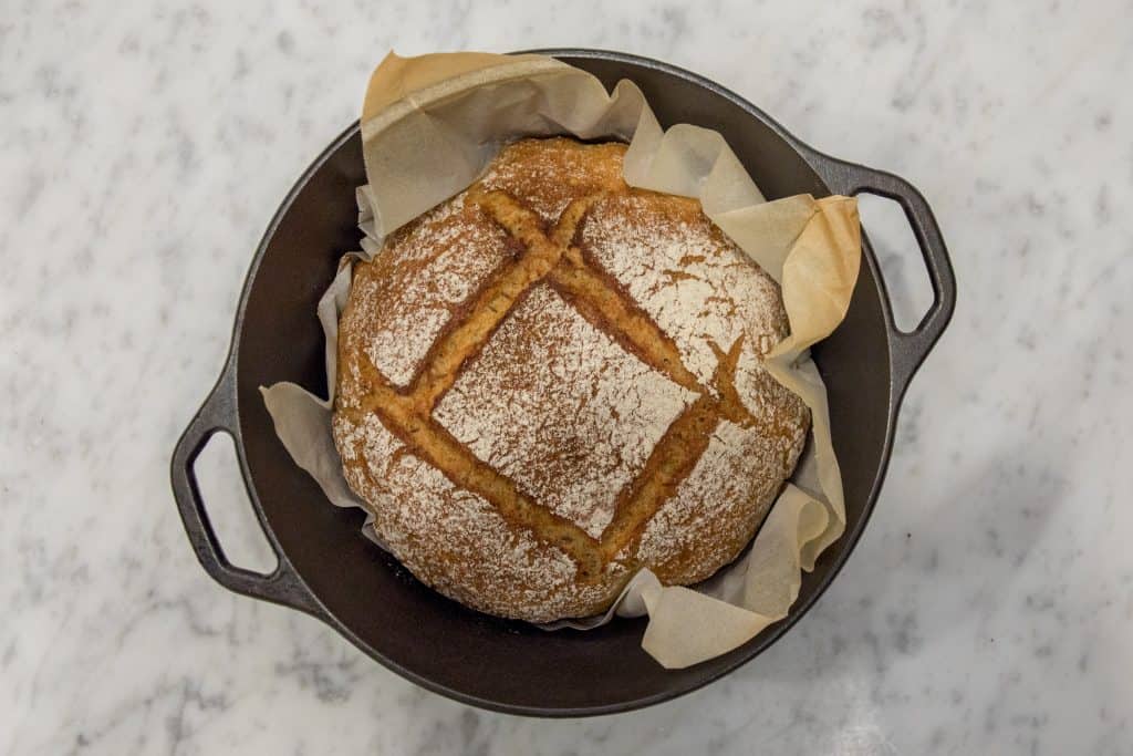 gluten free mock rye bread in casti iron dutch oven at jovial gluten free getaway in lucca italy