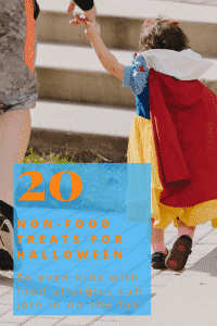 girl dressed up as princess trick or treating with mom "20 halloween treats that aren't candy"