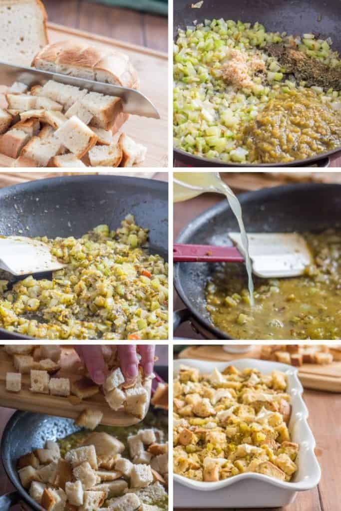 Step by step images how to make gluten free stuffing with green chile