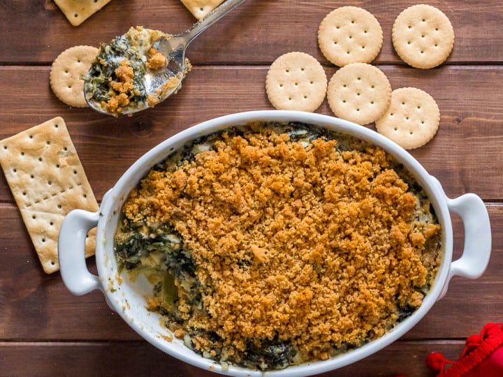Gluten Free Spinach Artichoke Dip with Breadcrumbs (vegan)