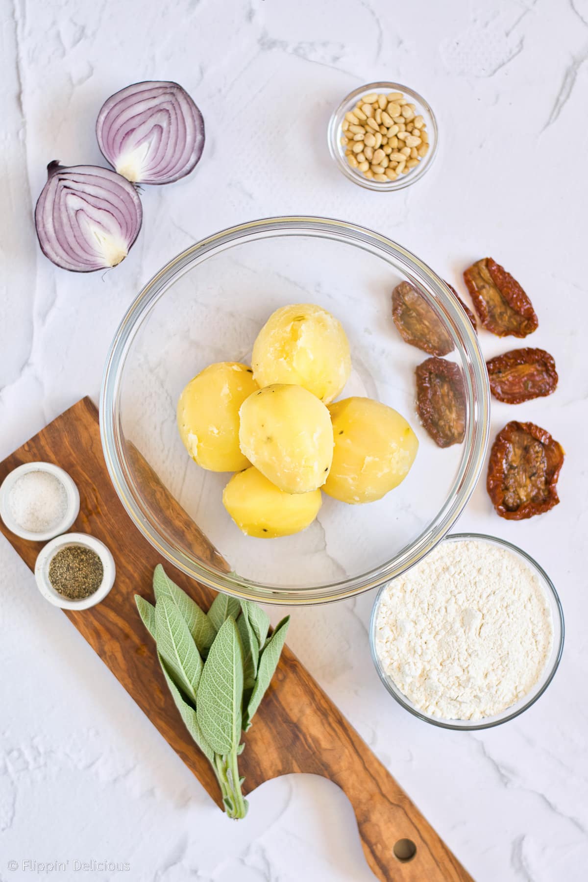 cooked potatoes in a bowl to make pumpkin gnocchi