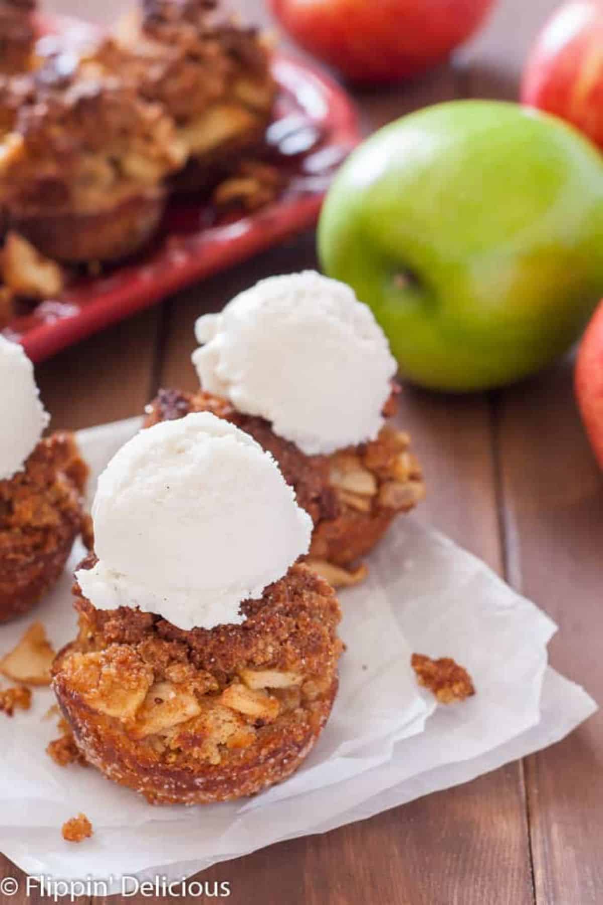 Gluten-Free Apple Brown Betties on a paper napkin.