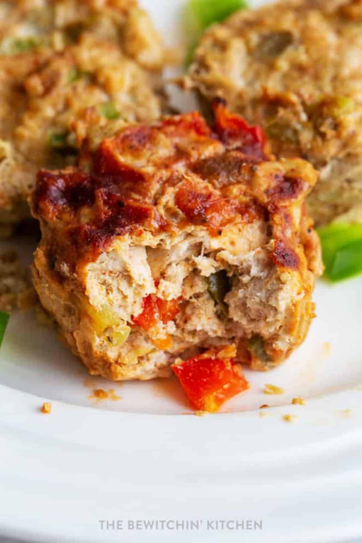 Southwestern Chicken Meatloaf Muffins on a white plate.