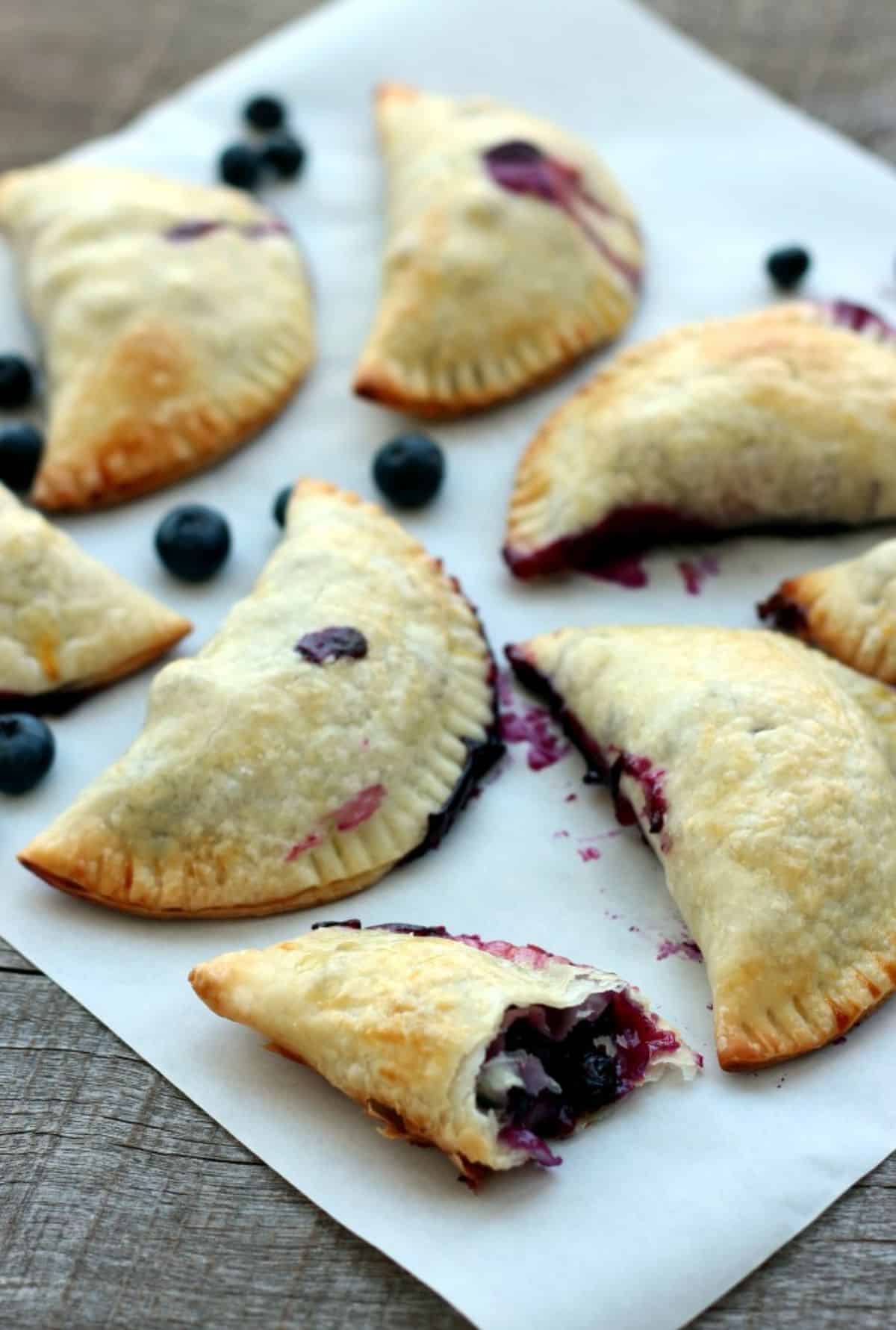 Gluten-Free Blueberry Hand Pies on a paper napkin.