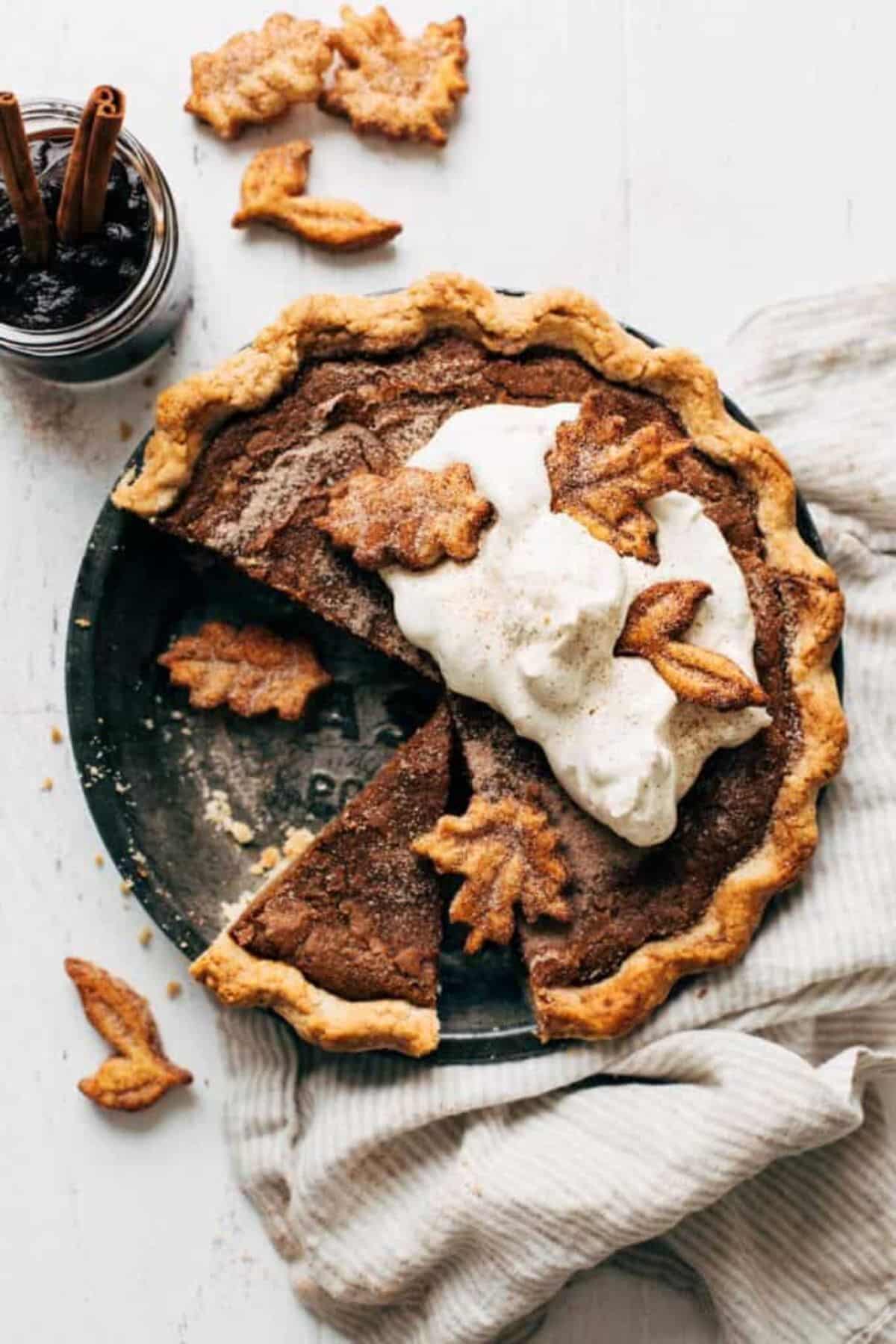 Cinnamon Sugar Apple Butter Pie in a black tray.