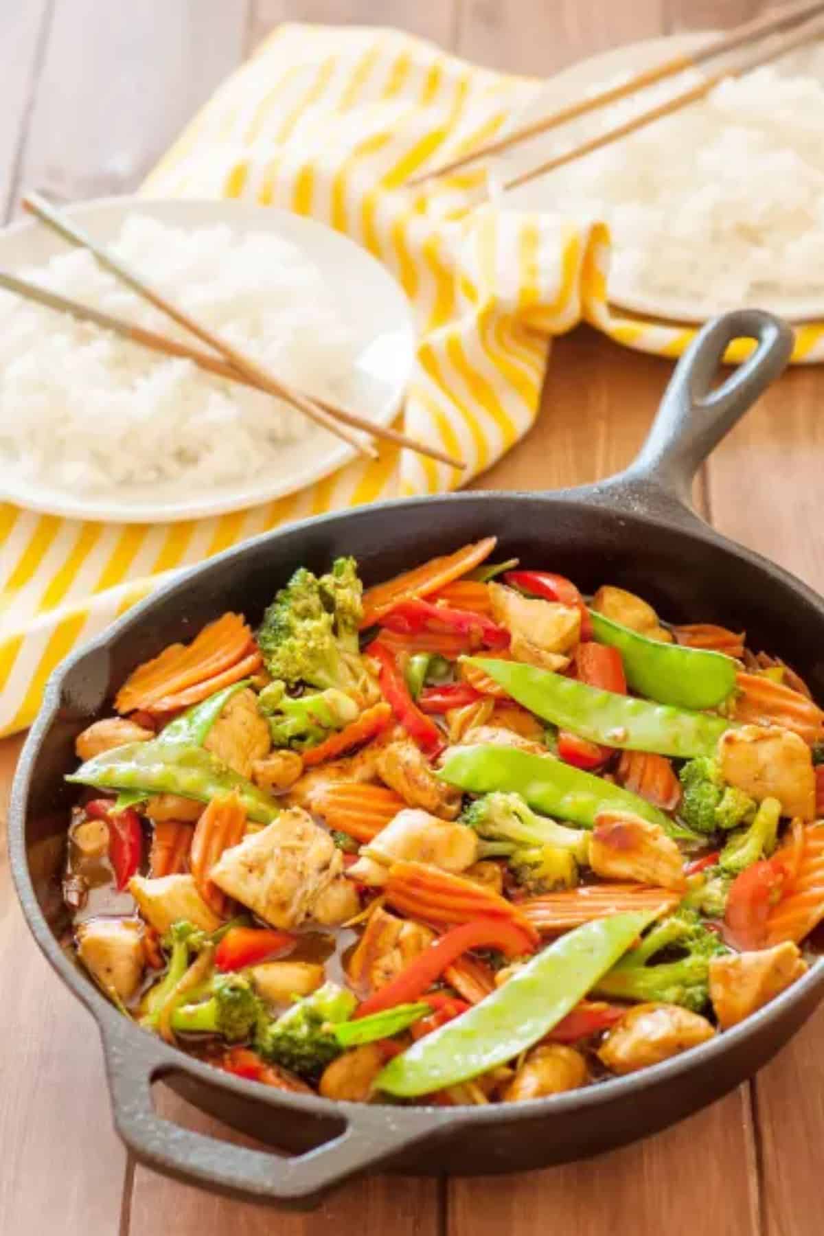 Gluten-Free Stir Fry in a black pan.