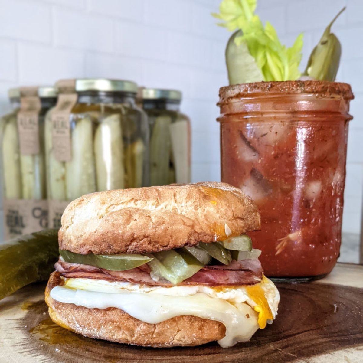 Gluten-Free Cuban Breakfast Sandwich on a wooden cutting board.