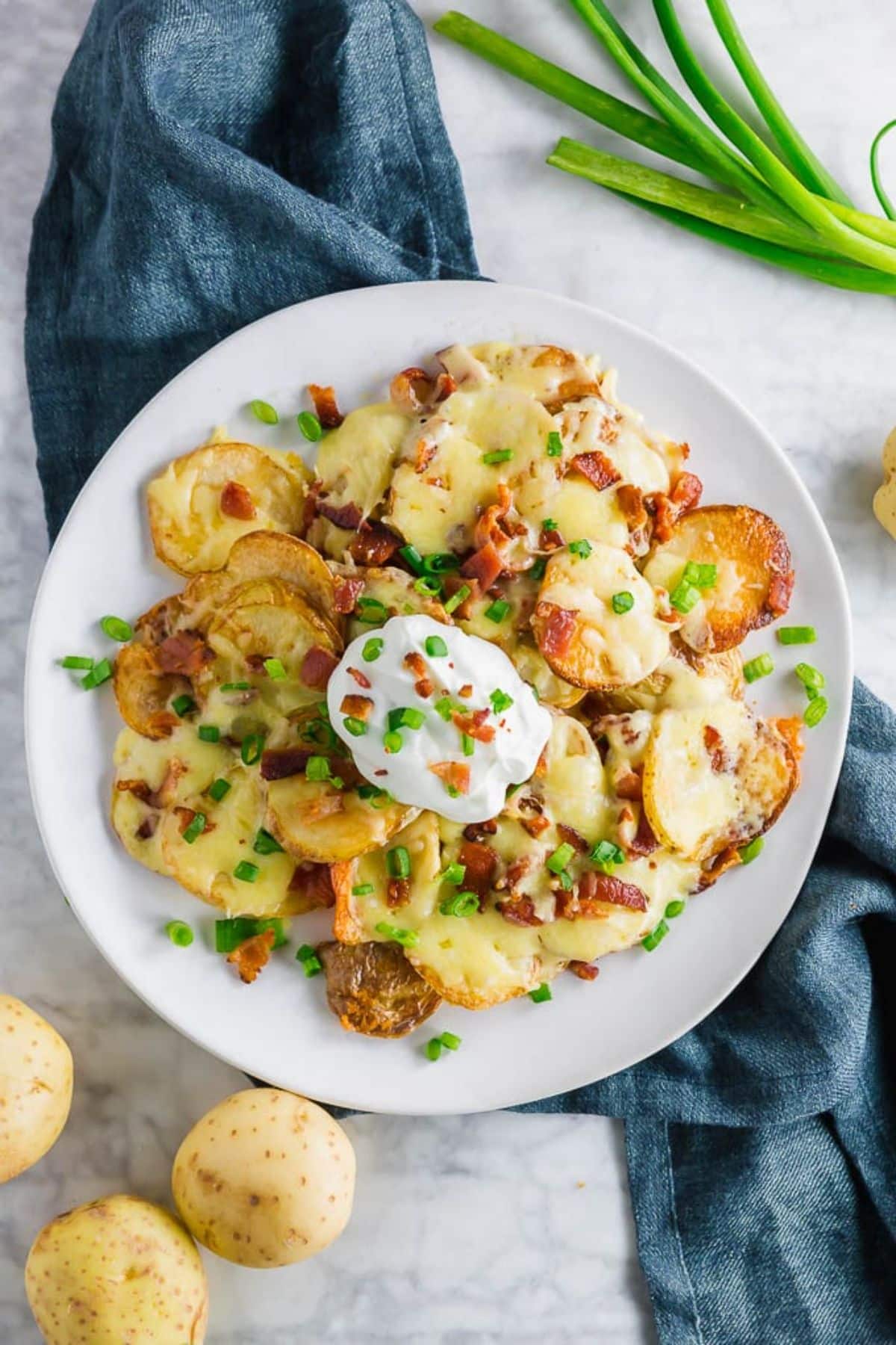 Irish Nachos on a white plate.