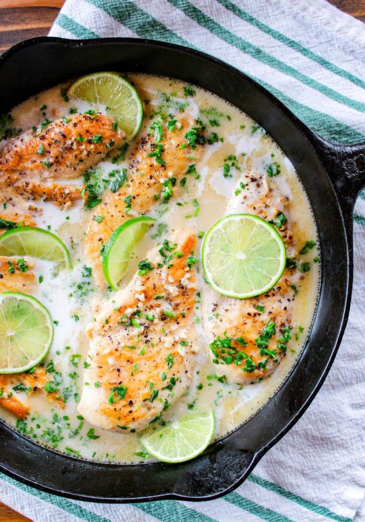 Coconut Lime Chicken in a black pan.