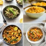 Four image of gluten-free pasta meals.
