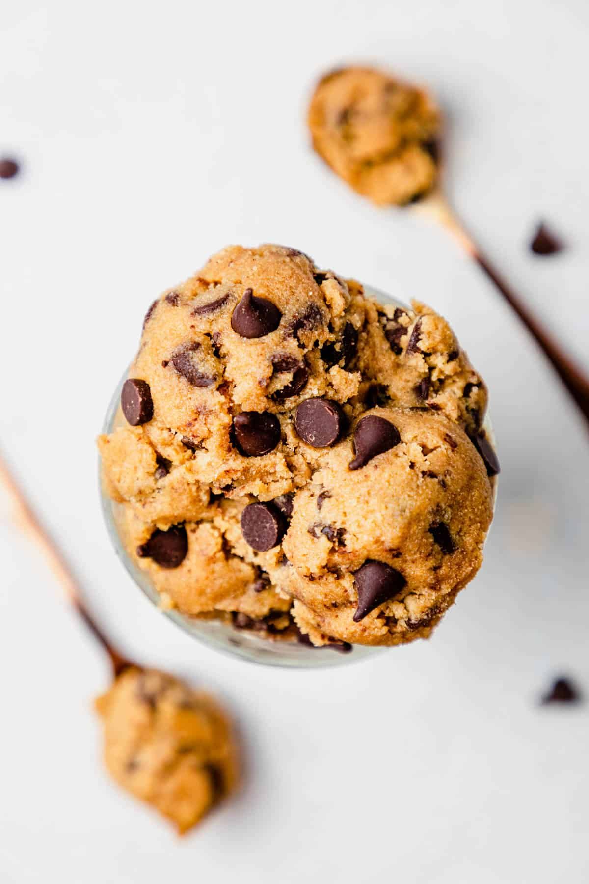 Gluten-Free Edible Cookie Dough in a glass cup.