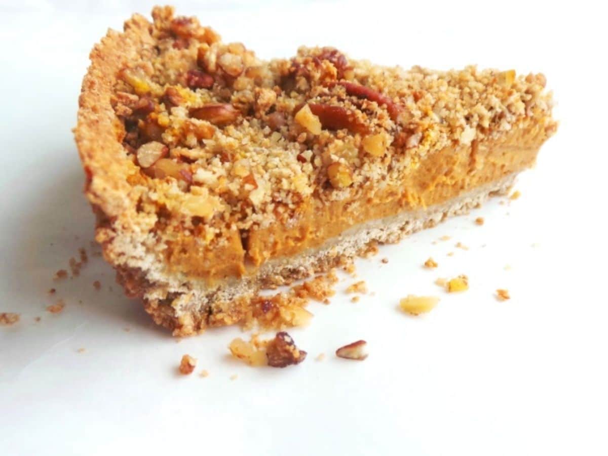 A piece of a gluten-free Butternut Squash Crumble Pie.