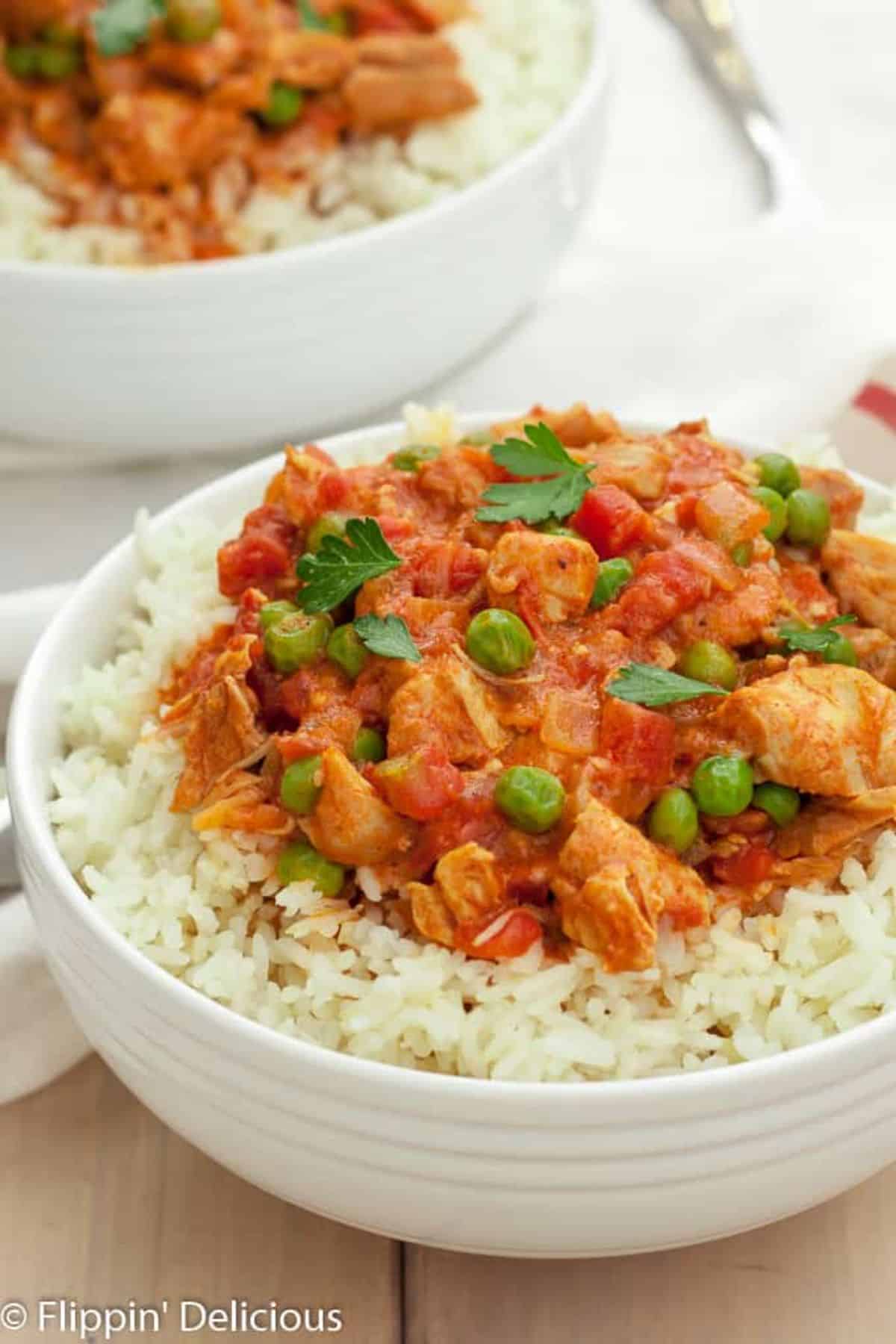 Instant Pot Chicken Tikka Masala in a white bowl.