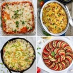 Four images of gluten-free meals in casseroles.