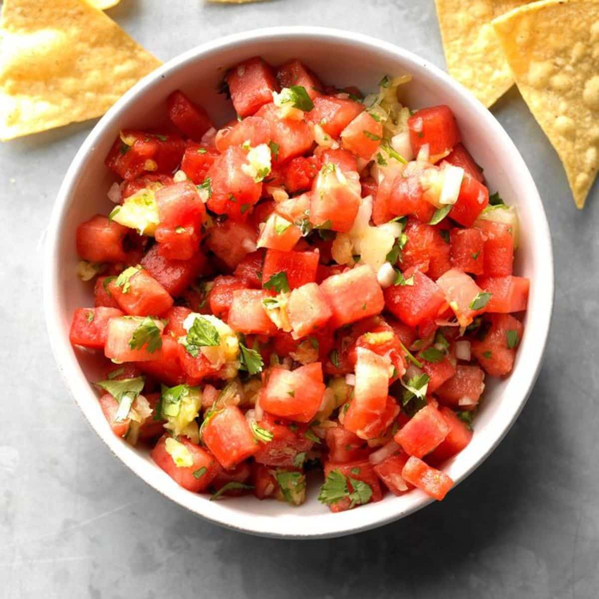 Quick Watermelon Salsa in a white bowl.