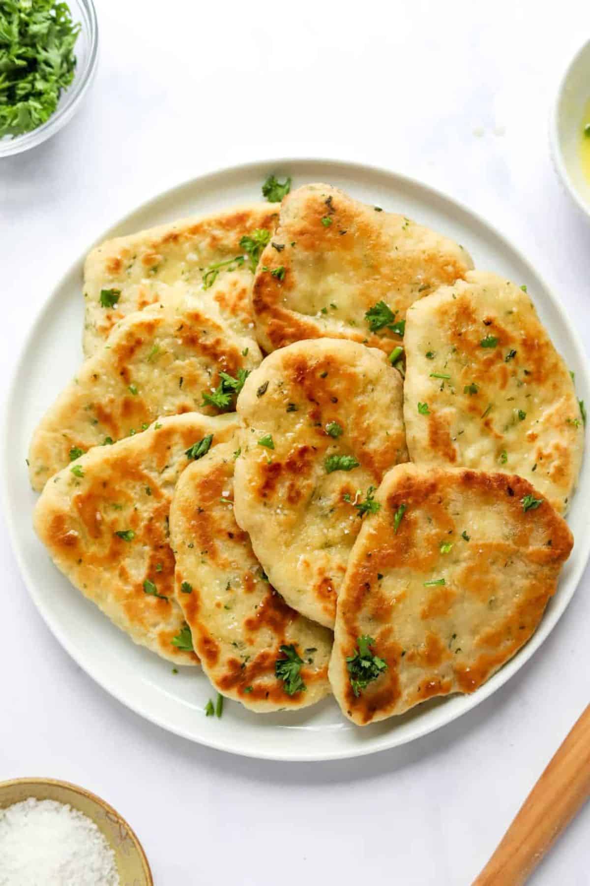 Healthy Gluten-Free Naan Bread on a white tray.