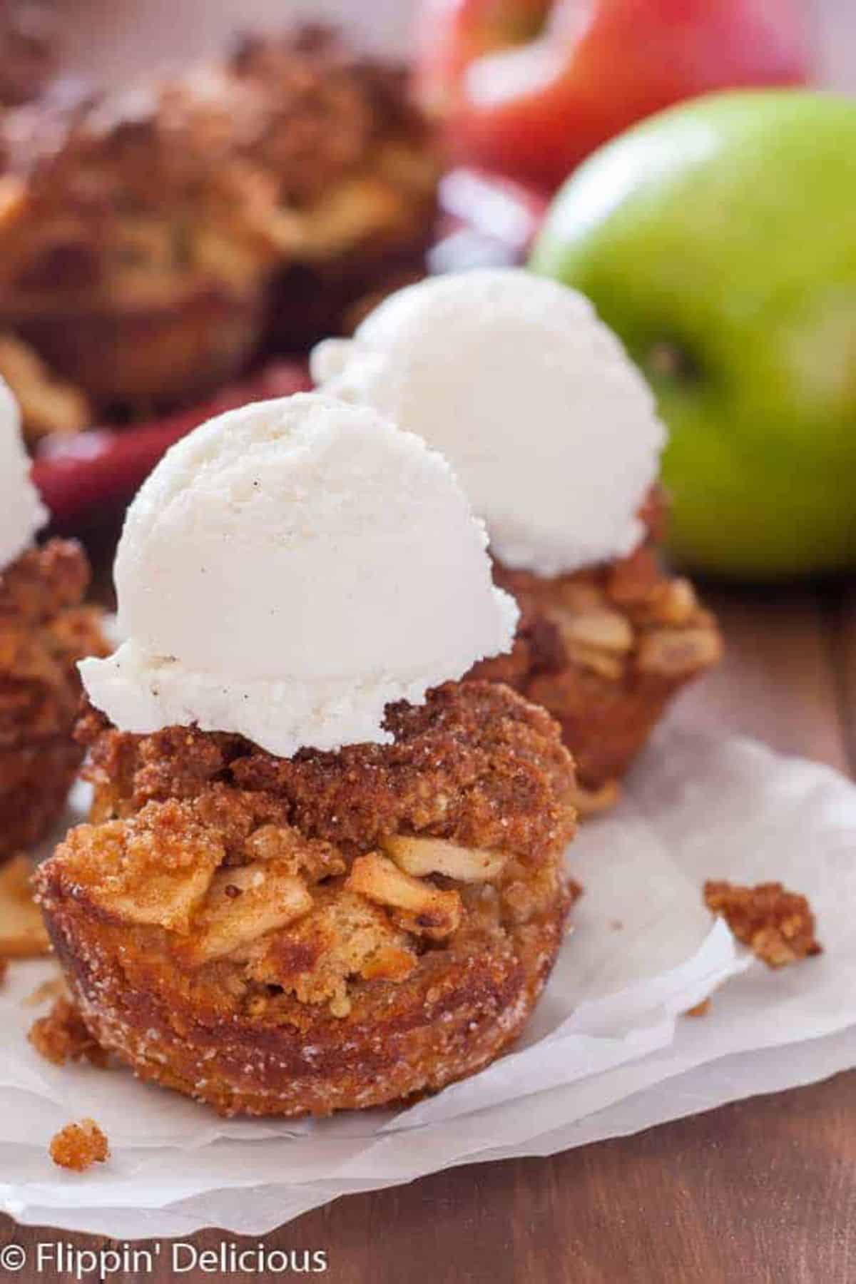 Gluten-Free Apple Brown Betties on a paper napkin.