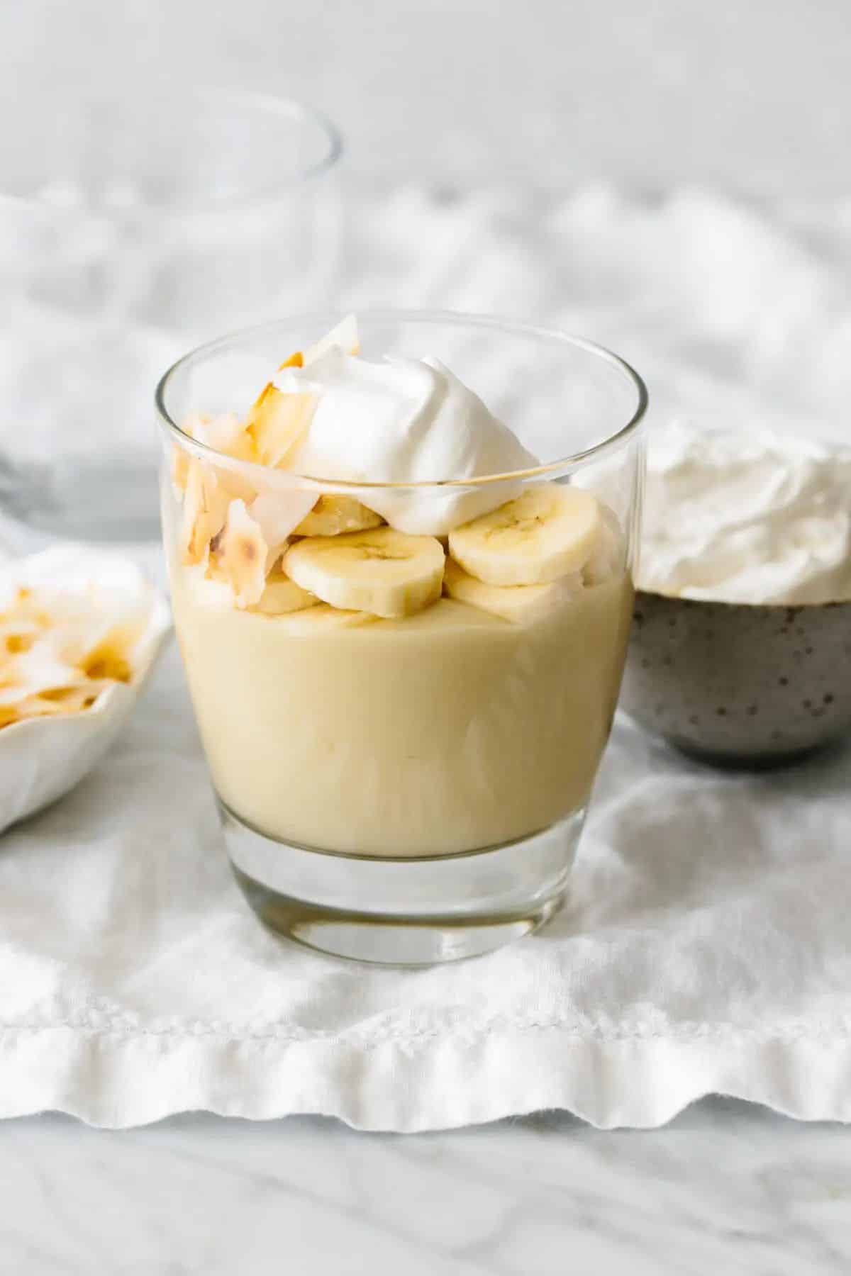 Delicious Fresh Banana Pudding in a glass cup.