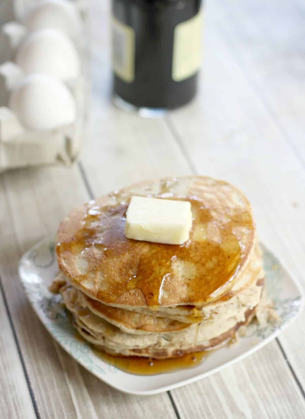 A pile of Low-Carb, Gluten-Free Pancakes on a plate.