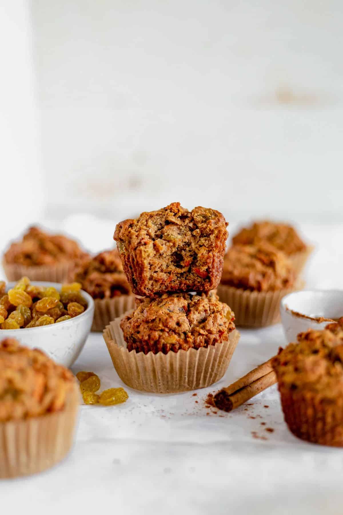 Delicious Gluten-Free Morning Glory Muffins on a table.