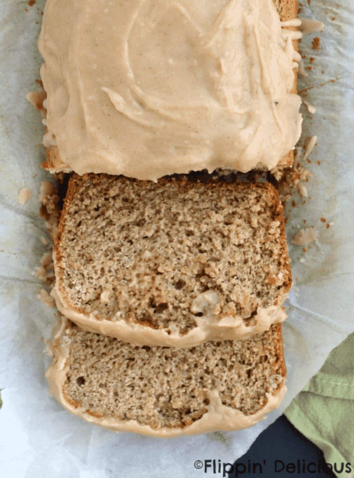 Slices of Gluten-Free Banana Bread With Browned Butter Frosting.