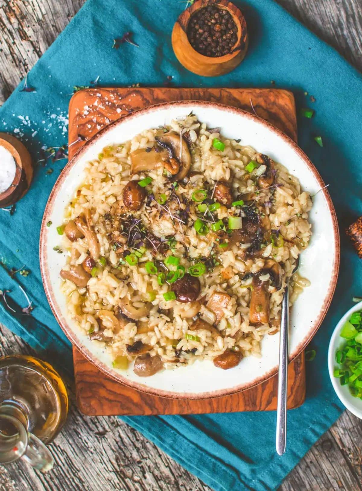 Delicious Vegan Mushroom Risotto on a plate.