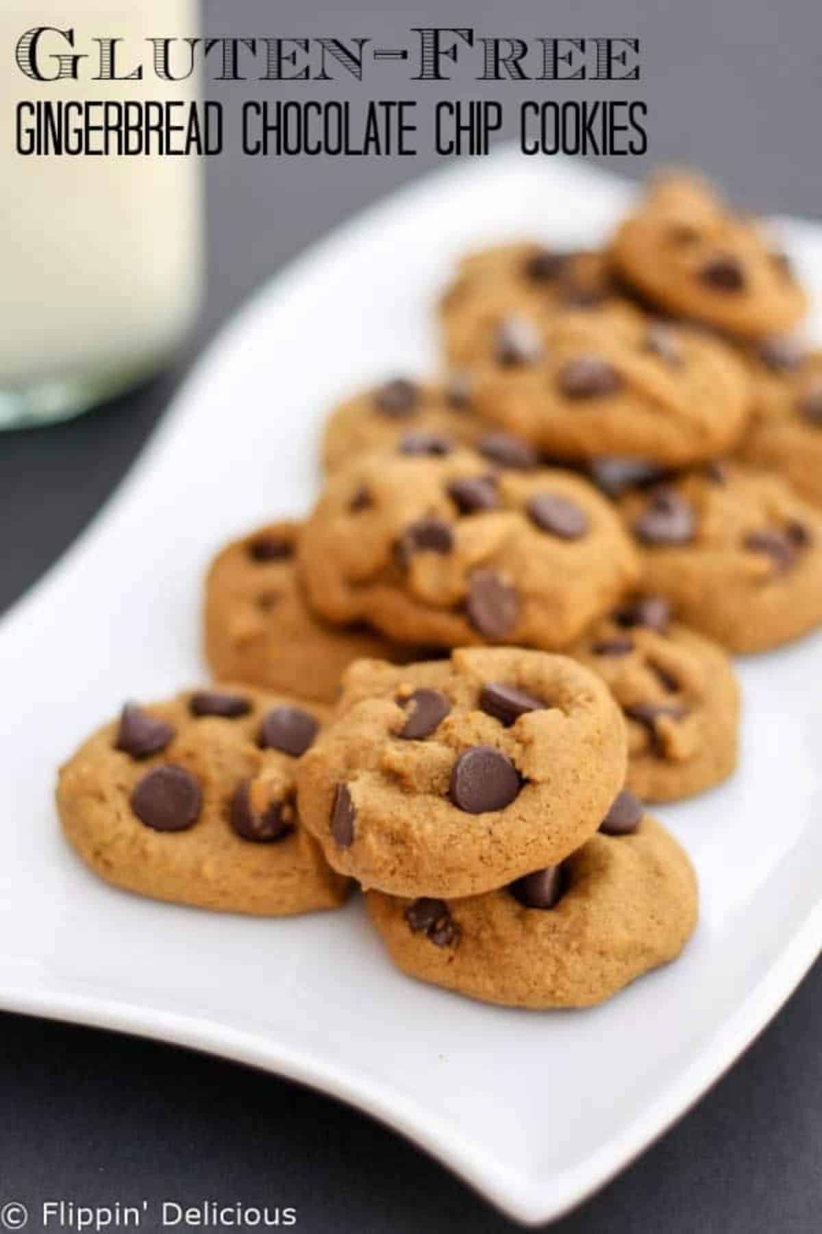 Crunchy Gingerbread Chocolate Chip Cookies on a white tray.