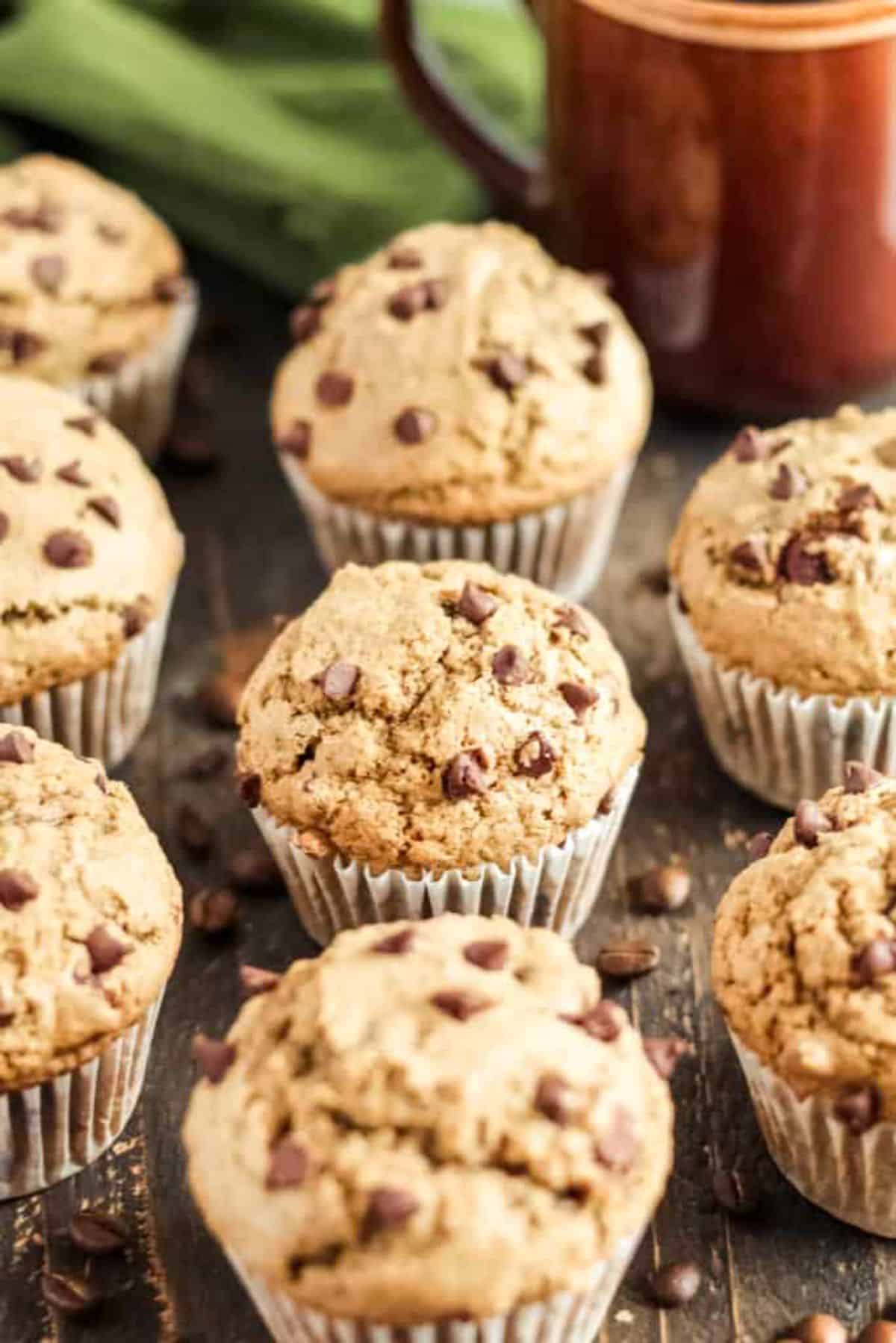 Delicious Gluten-Free Cappuccino Muffins on a wooden table.