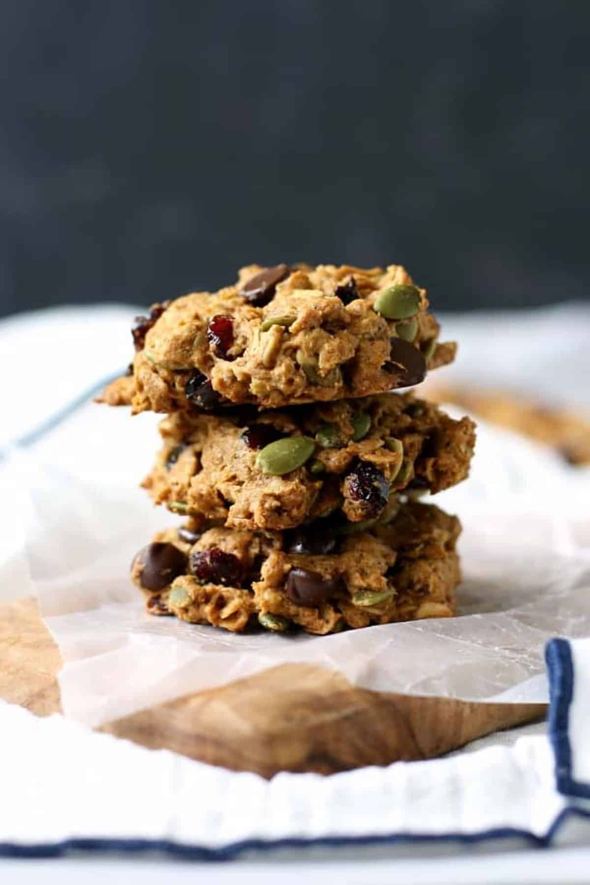 A pile of Pumpkin Oatmeal Breakfast Cookies.