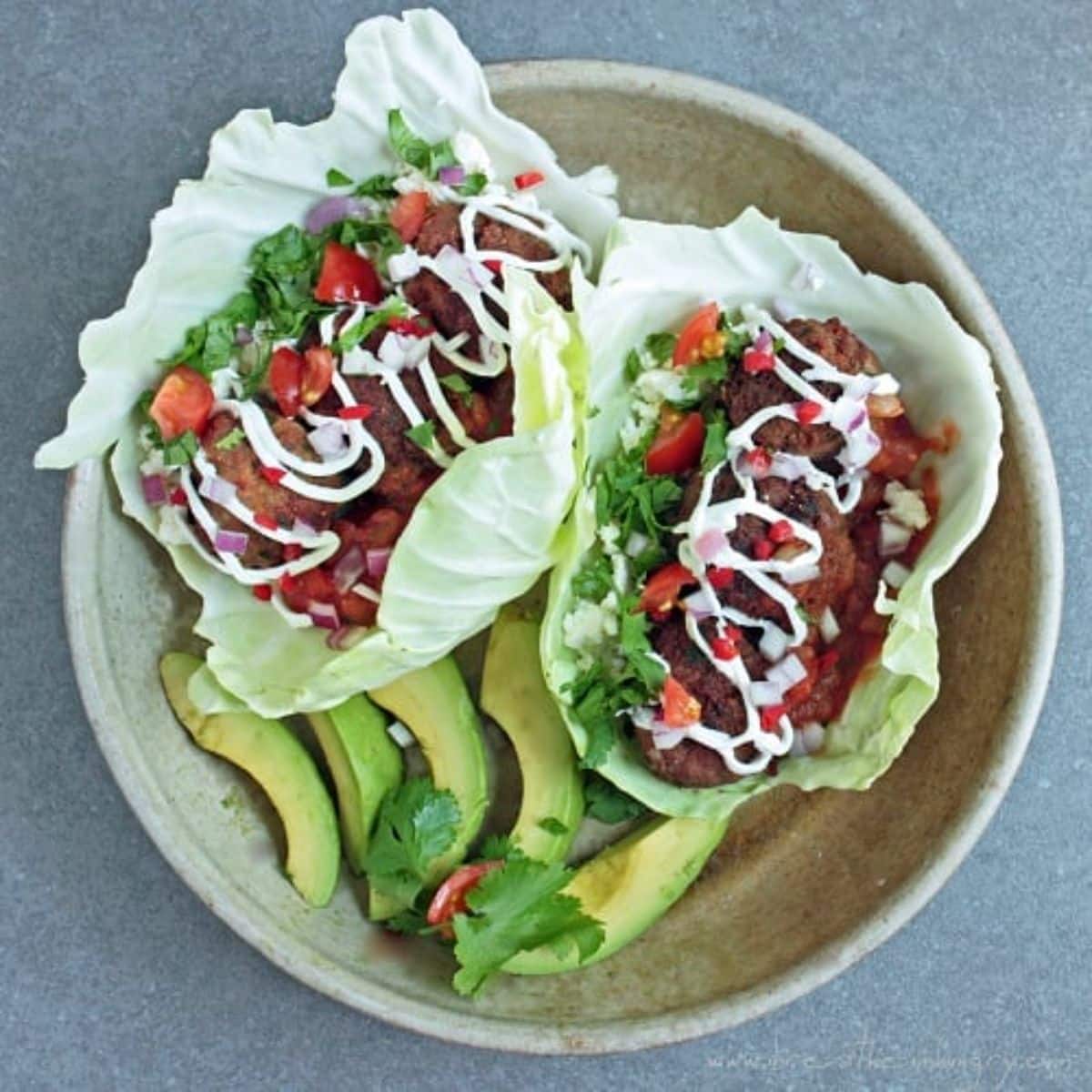 Delicious gluten-free Chorizo Meatballs in a gray bowl.