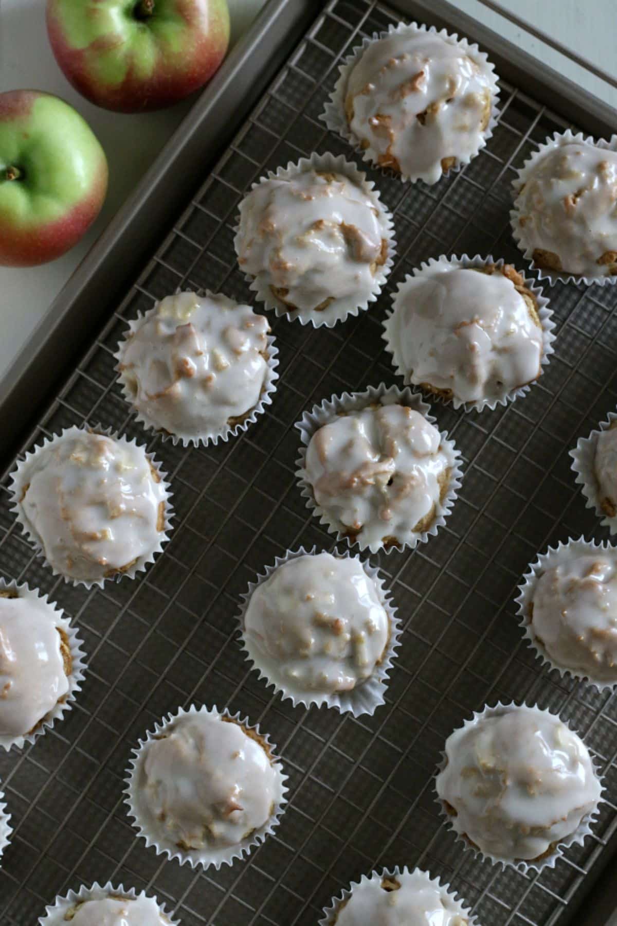 Delicious Gluten-Free Apple Fritter Muffins on a resting grid.