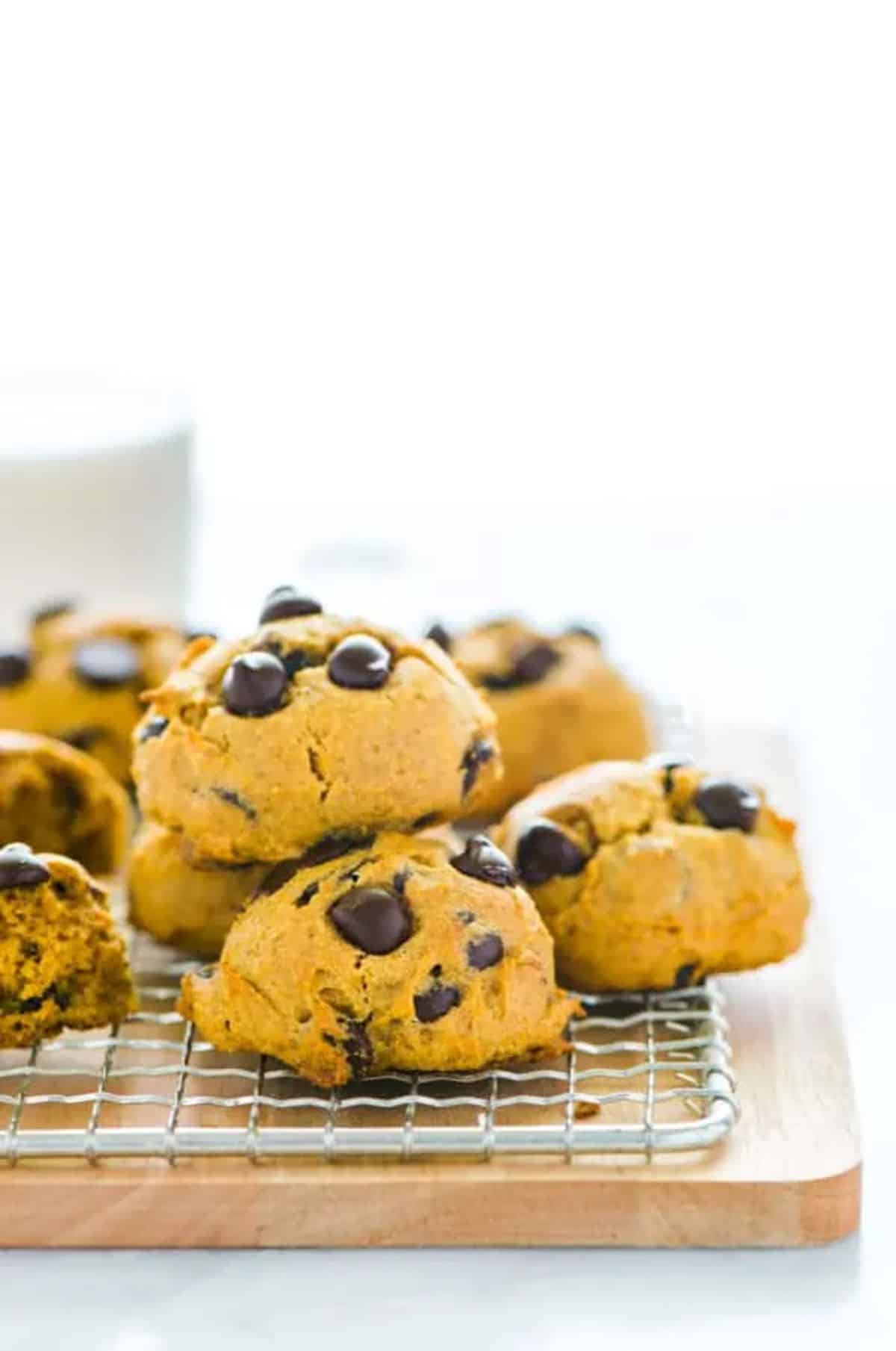 Gluten-Free Chocolate Chip Pumpkin Cookies on a resting grid.