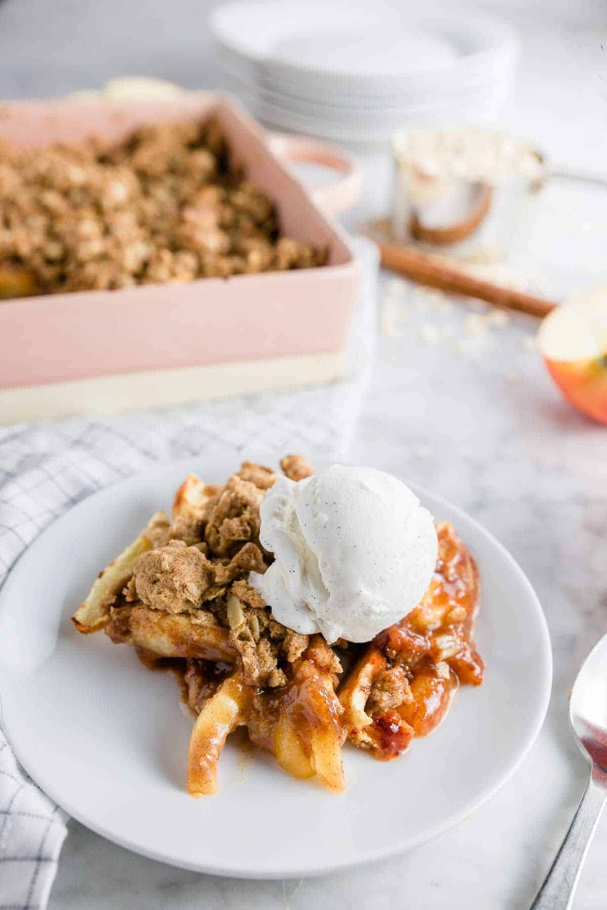 A piece of Apple Crisp, Gluten-Free, Dairy-Free on a white plate.