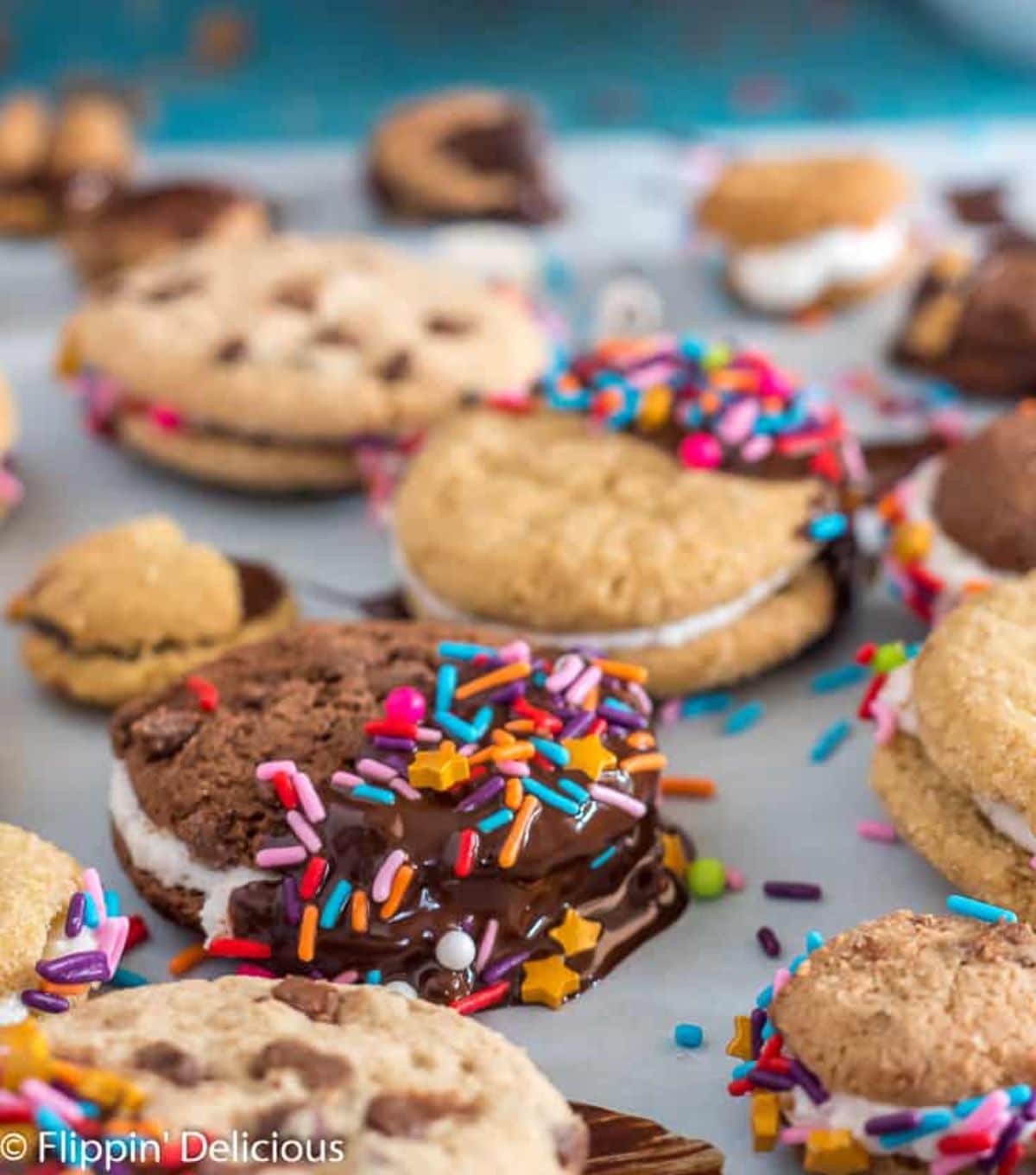 Deliicous Sandwich Cookies on a table.