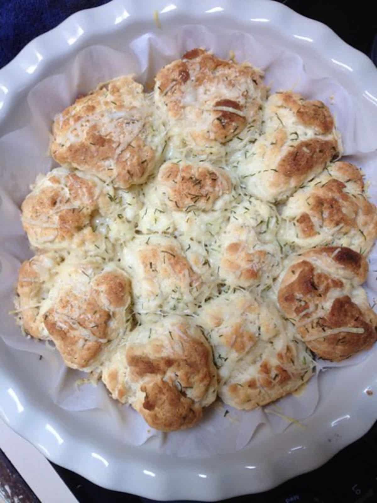 Gluten-Free Pull-Apart Bread on a white tray.