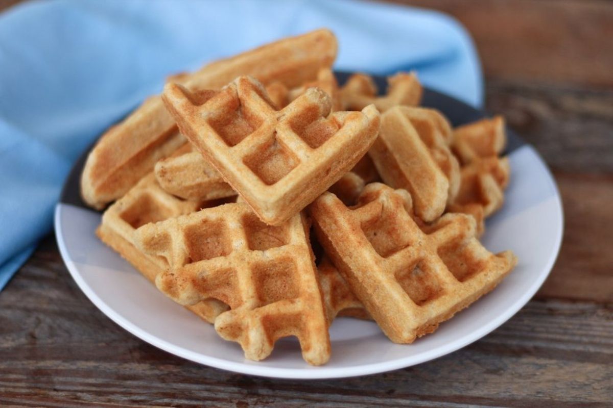 Super Fluffy Cassava Waffles on a white plate.