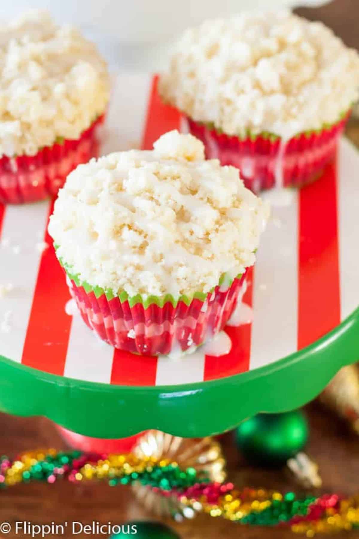 Delicious Gluten-Free Eggnog Muffins on a cake tray.
