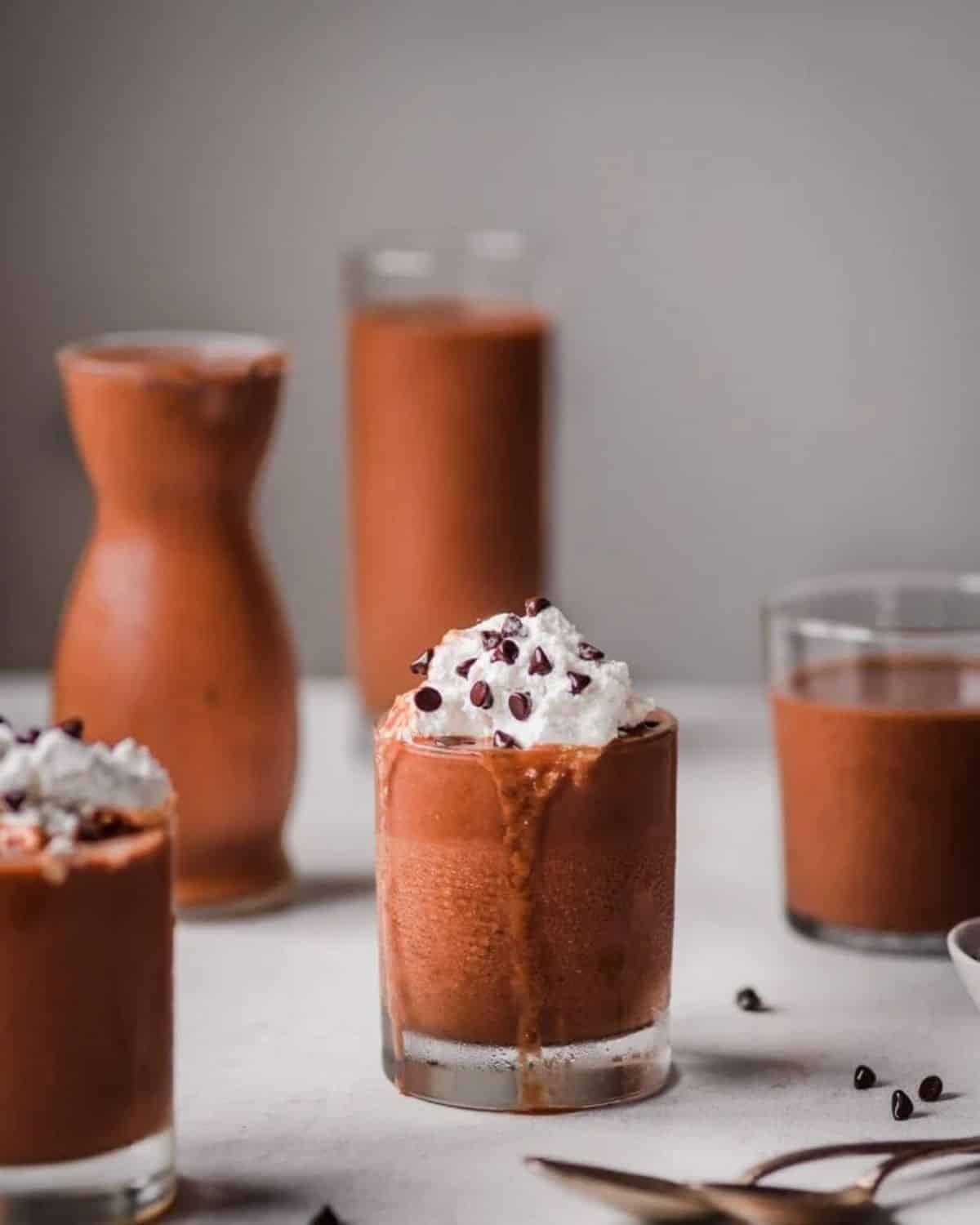 Delicious Vegan Chocolate Sweet Potato Milkshake in glass cups.