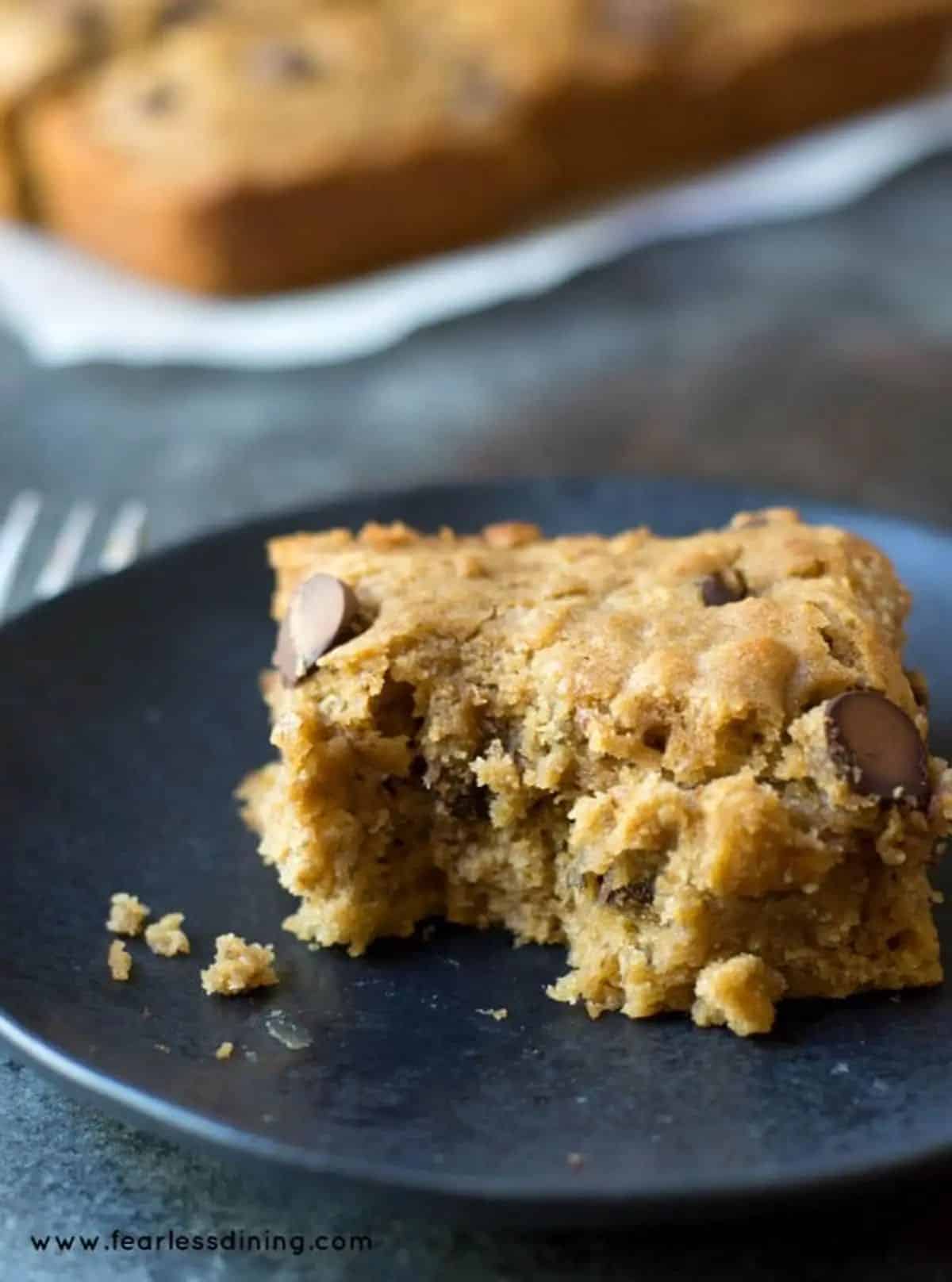 Delicious Gluten-Free Banana Bar on a black plate.