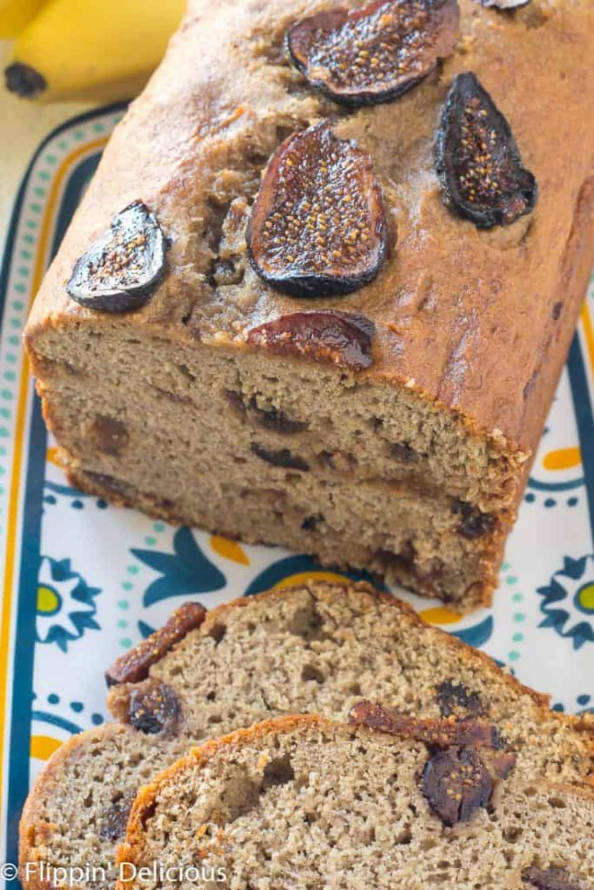 Tasty Fig Banana Bread on a tray.