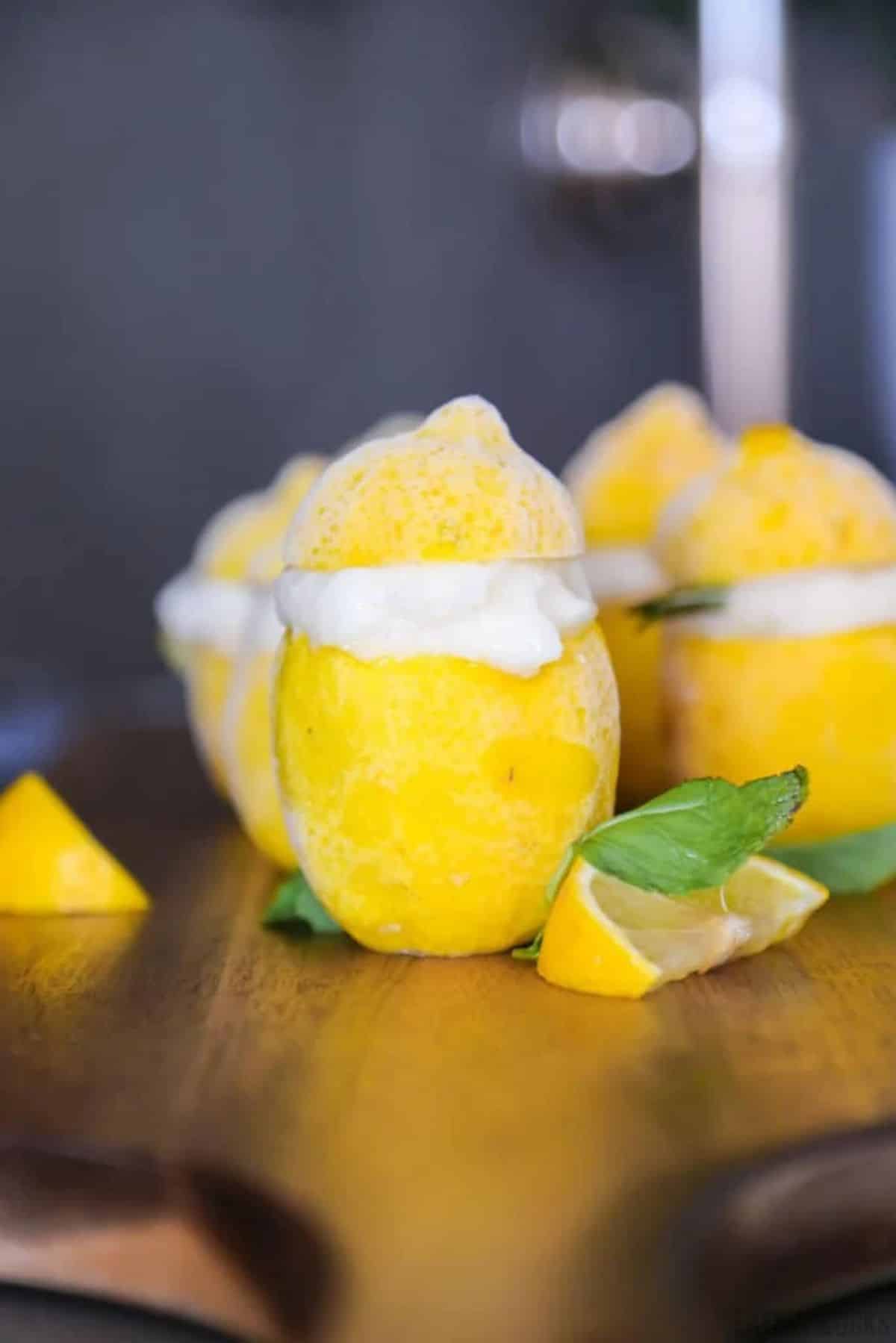 Mouth-watering Keto Italian Lemon Sorbet on a table.