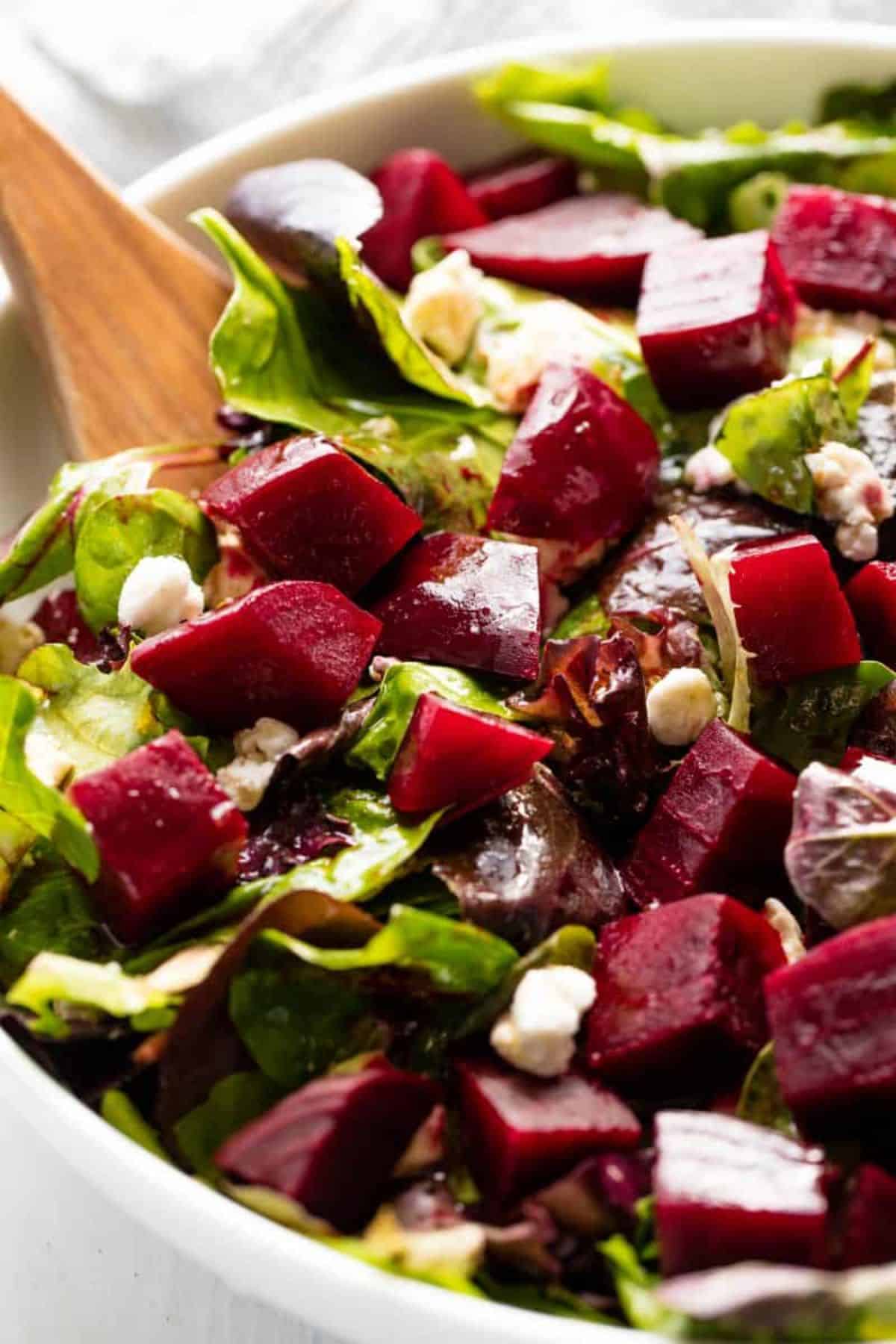 Delicious The Best Beet Salad in a white bowl.