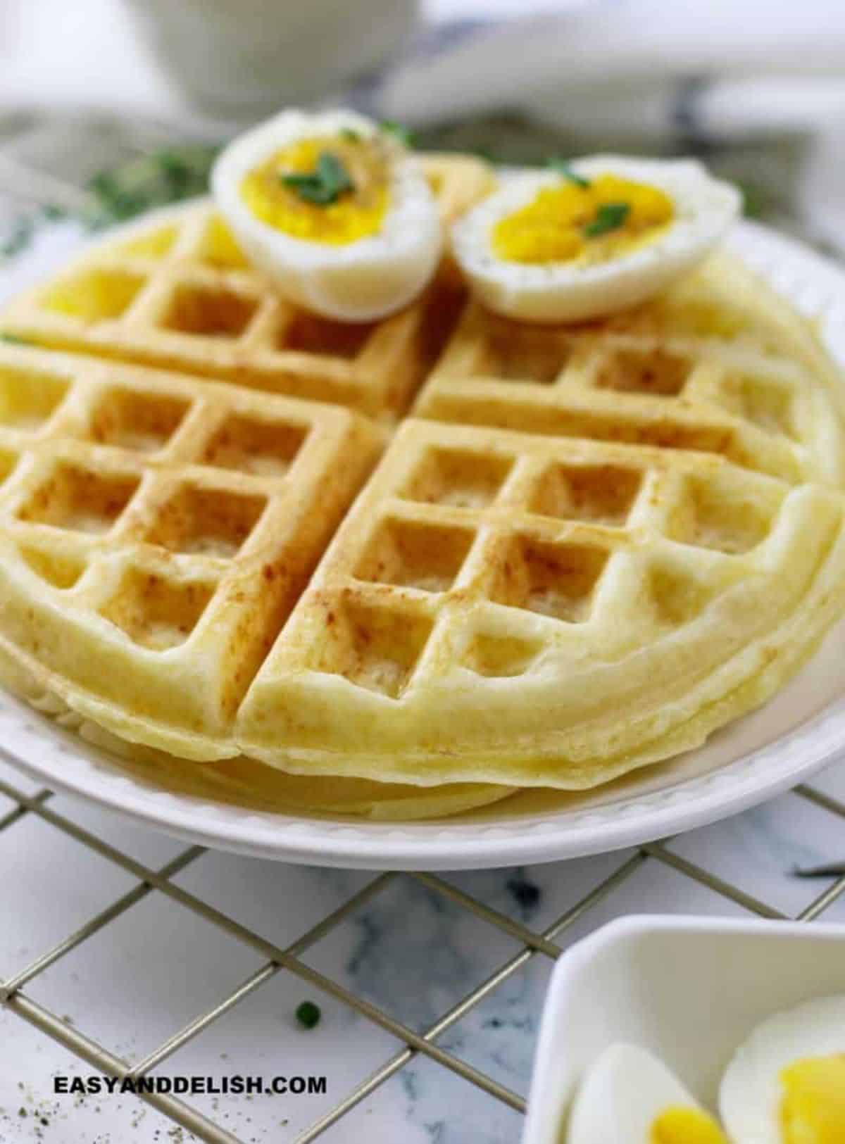 Scrumptious Gluten-Free Waffles on a white plate.