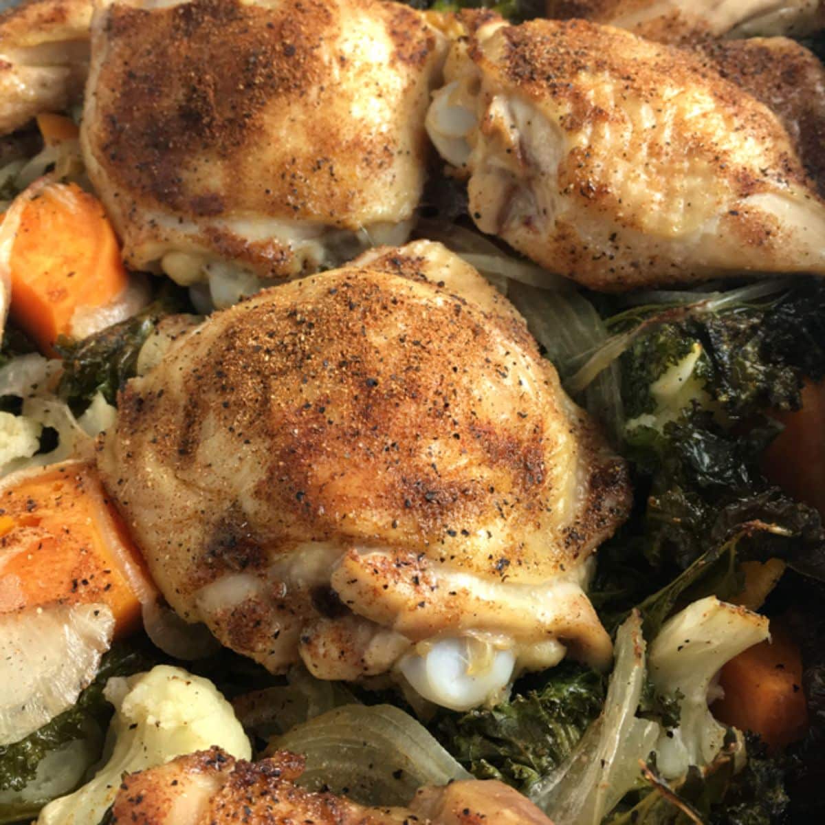 Scrumptious One Pan Roast Chicken and Kale.