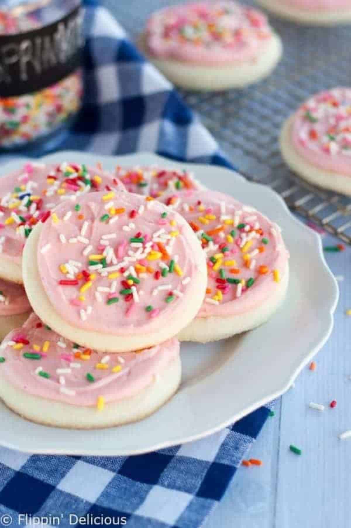 Crunchy Sugar Cookies on a white plate.