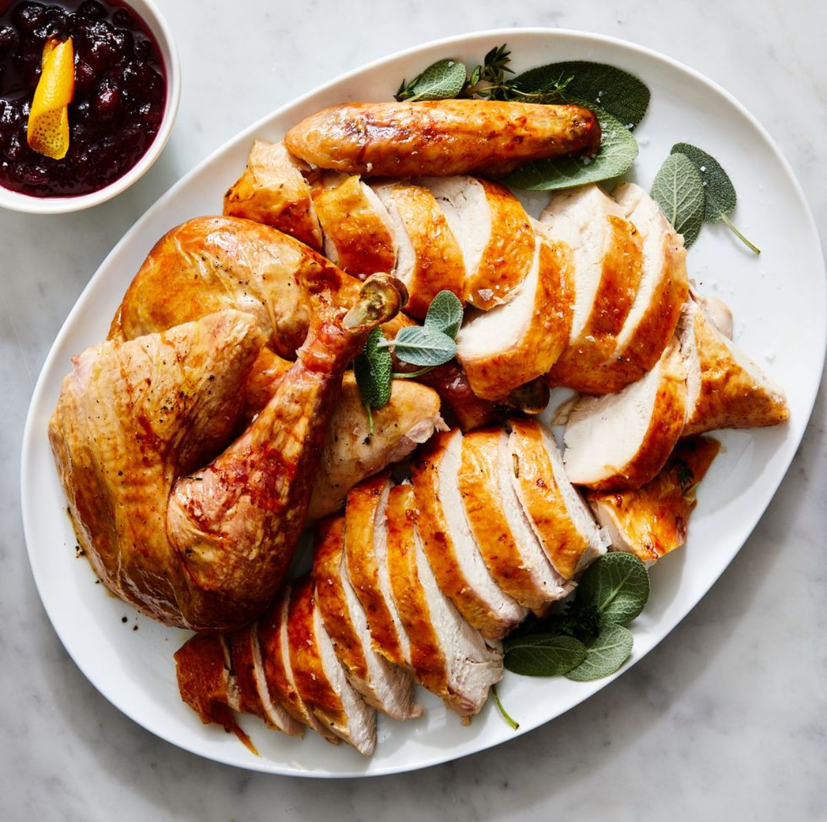 Delicious Roast Turkey on a white plate.