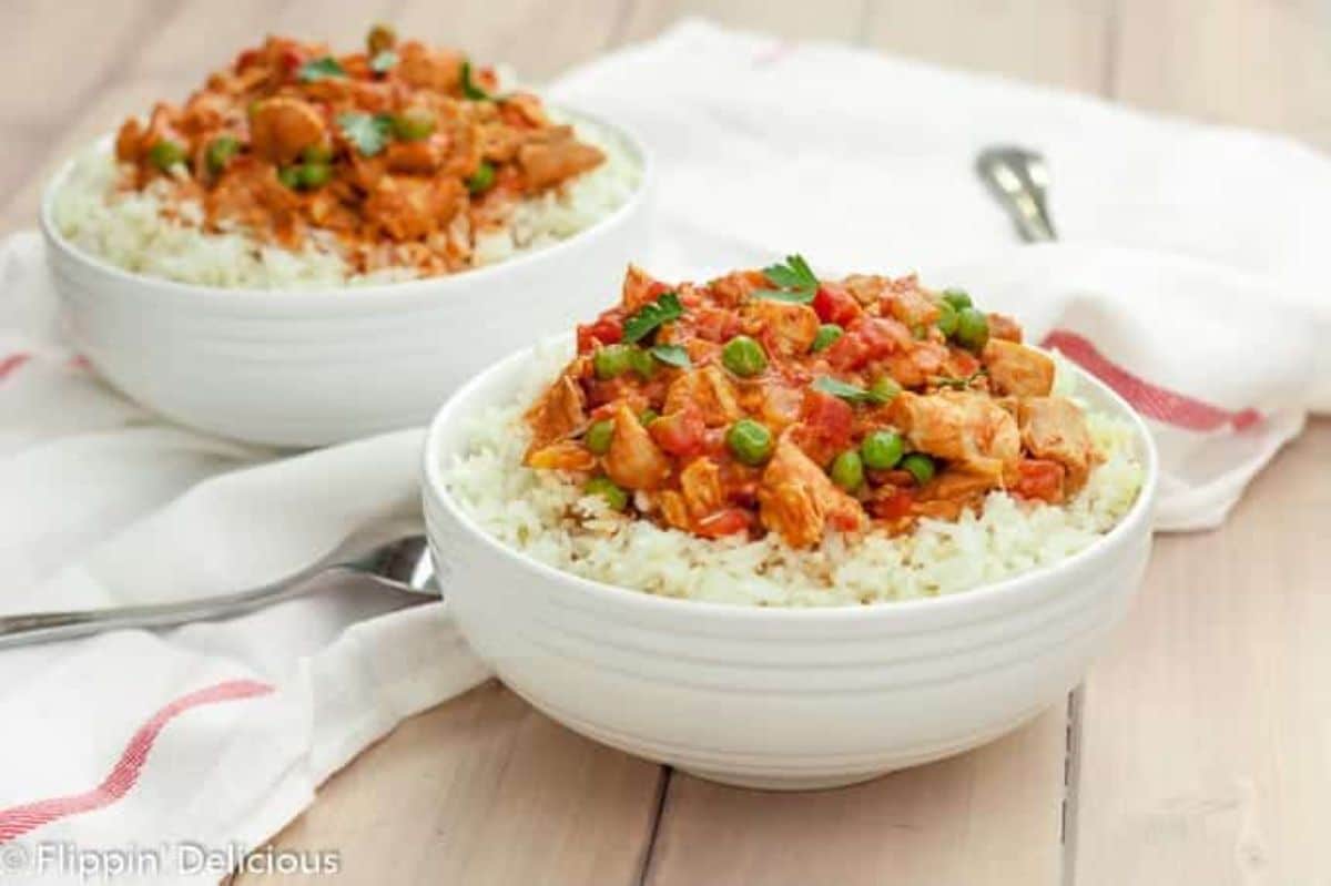 Delicious Instant Pot Chicken Tikka Masala in two white bowls.