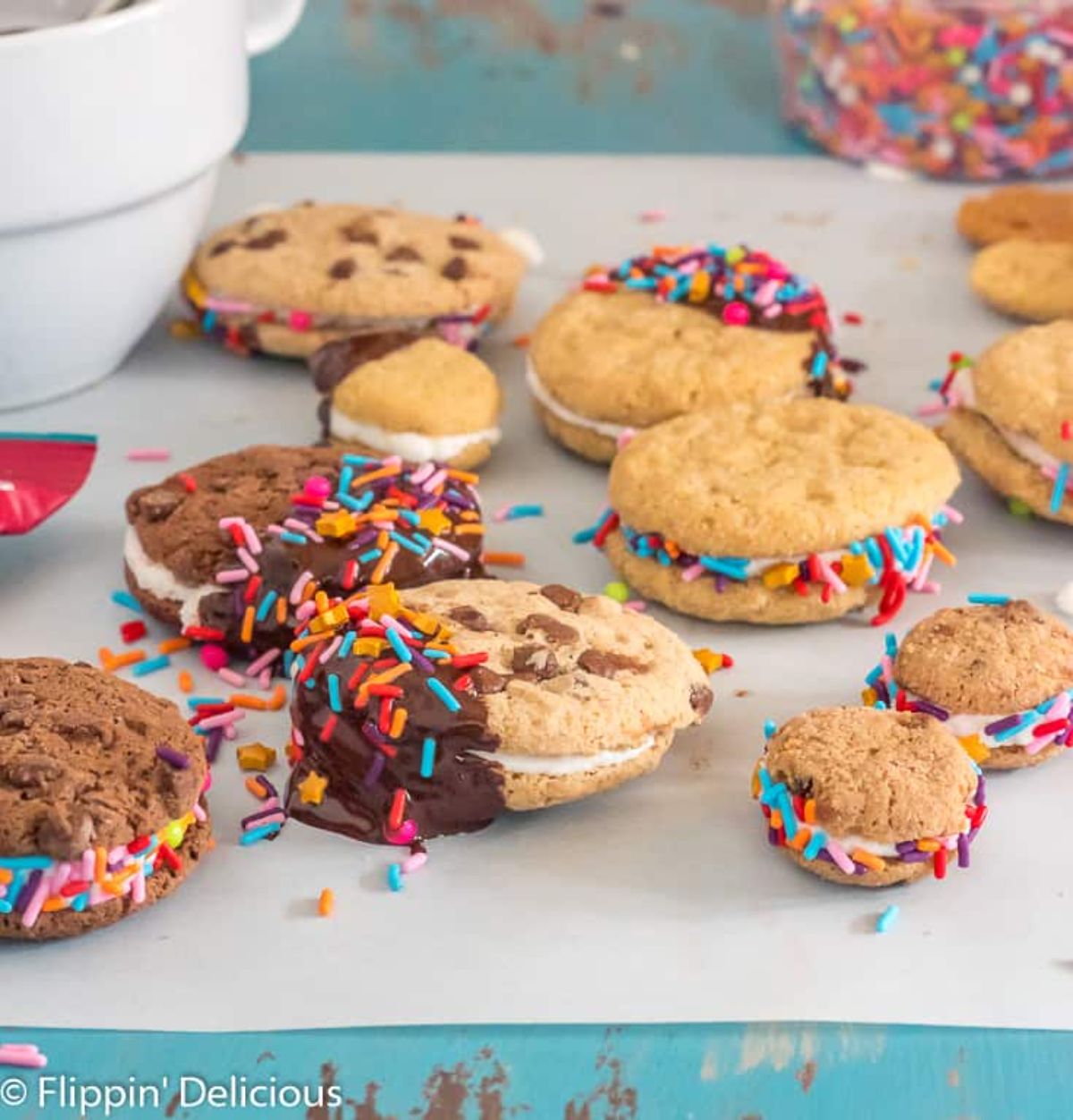 Deliicous Sandwich Cookies on a table.